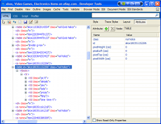 eBay in MSIE8 Developer Tools