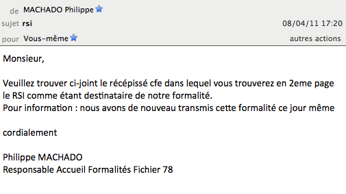 confirmation de réémission de la liasse par le CFE vers le RSI
