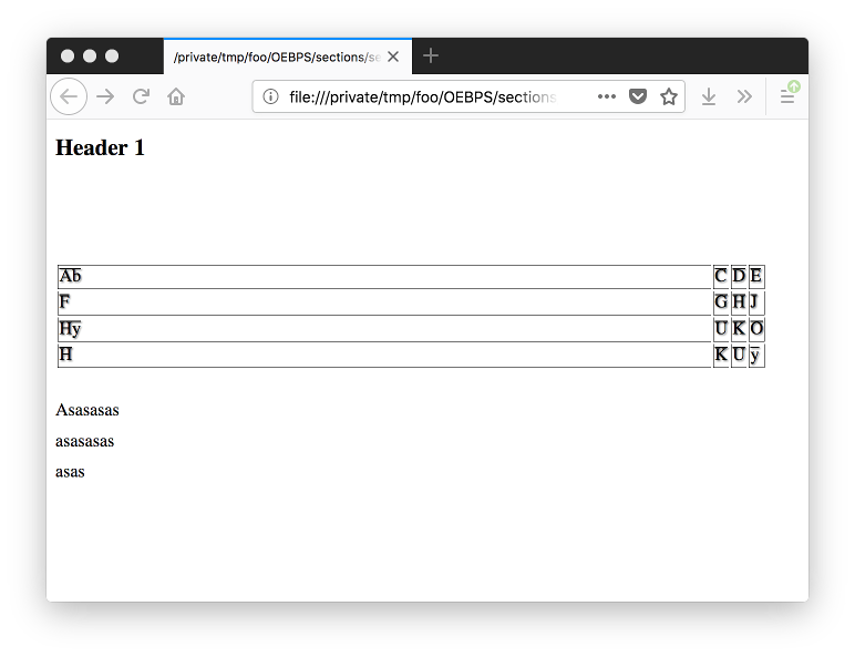 Firefox Quantum viewing the resulting section002.xhtml file