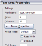 textarea properties dialog